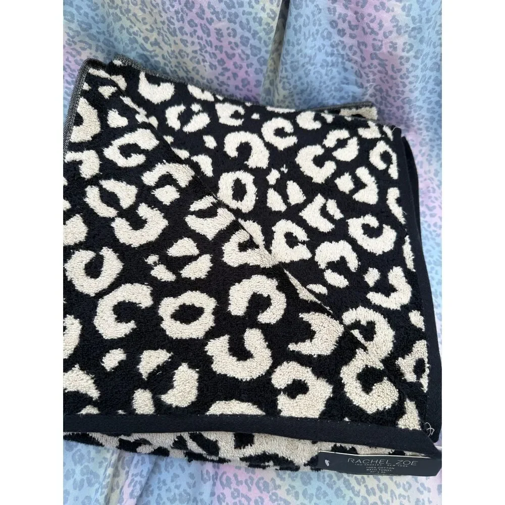 Rachel Zoe Leopard 8-Piece 100% Cotton Towel Set Black Beige NWT